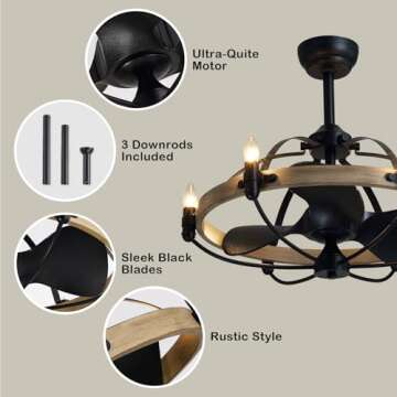 MOOONICHE 27'' Farmhouse Ceiling Fan with Light Remote Control, Vintage Cage Ceiling Fan with Lights, Rustic Chandelier Fan for Kitchen Dining Room Living Room