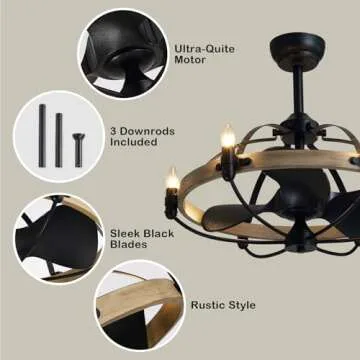 MOOONICHE 27'' Farmhouse Ceiling Fan with Light Remote Control, Vintage Cage Ceiling Fan with Lights, Rustic Chandelier Fan for Kitchen Dining Room Living Room
