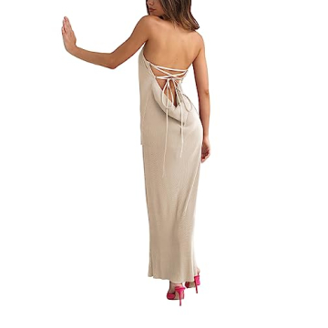 Vrtige Sexy Strapless Backless Midi Tube Dress for Women