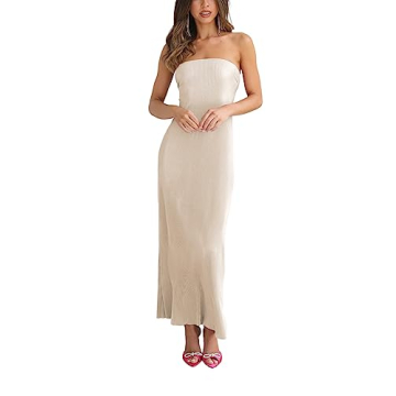 Vrtige Sexy Strapless Backless Midi Tube Dress for Women