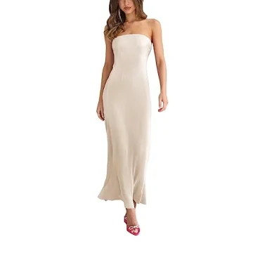 Vrtige Sexy Strapless Backless Midi Tube Dress for Women