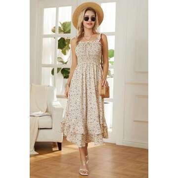 GRACE KARIN Women's Summer Floral Smocked Dresses Spring Boho Tiered Ruffle Sun Dress Vacation Maxi ...