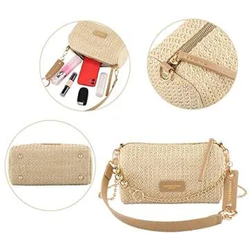 CHIC DIARY Stylish Straw Beach Bag with Detachable Straps