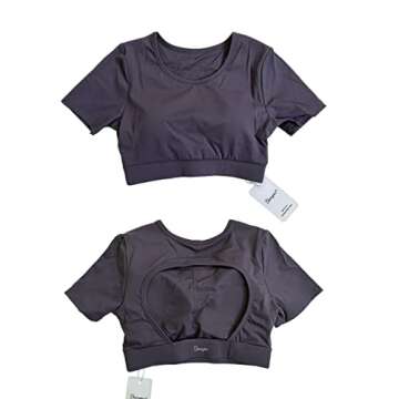 Danysu Open Back Top for Women Backless Crop Workout Tops Short Sleeve Sexy Cut Out Shirts Tee Yoga Bra Gym Clothes Volcano Ash S
