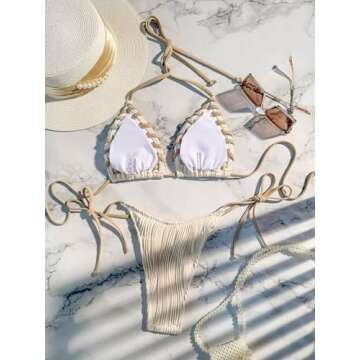 Falainetee Women's Apricot High Waisted Shell Bikini Set for Summer