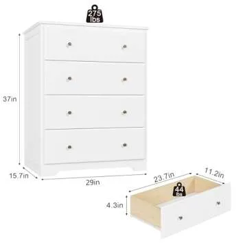 HOUSUIT White Dresser, 4 Drawer Dressers Chest of Drawers, Modern Tall Dresser, Wood Drawer Chest Storage Cabinet for Living Room, Hallway, Entryway, Home Office, Ivory White