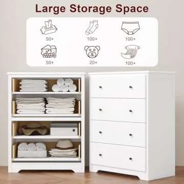 HOUSUIT White Dresser, 4 Drawer Dressers Chest of Drawers, Modern Tall Dresser, Wood Drawer Chest Storage Cabinet for Living Room, Hallway, Entryway, Home Office, Ivory White