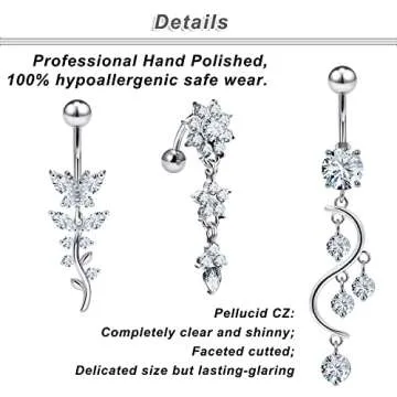 Ocptiy 14G Belly Button Ring for Womne Surgical Stainless Steel Curved Silver Dangle Butterfly Hypoallergenic Dangle Cute Navel Belly Rings Barbell Bar Hoop Body Piercing Jewelry for Women 10mm