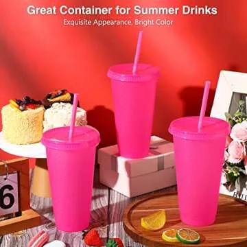 Amyhill 12 Pcs Glitter Cups with Lids and Straws