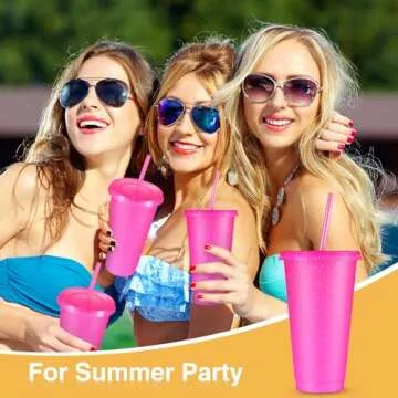 Amyhill 12 Pcs Glitter Cups with Lids and Straws