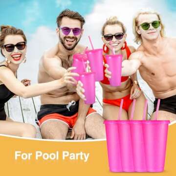 Amyhill 12 Pcs Glitter Cups with Lids and Straws