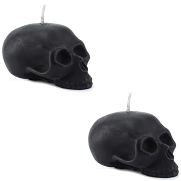Darware Large Skull Candles (2-Pack, Black) for Halloween and Horror Decor