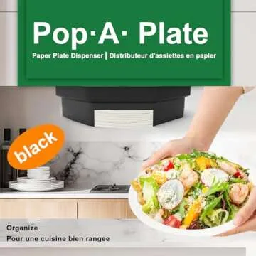 9-inch Octagonal Paper Plate Dispenser,Paper Plate Holders,Paper Plate Caddy,Ideal for Compact Spaces,Kitchen, Cabinets,RVs,Trailers Mounts Under Cabinet or Shelves (Black)