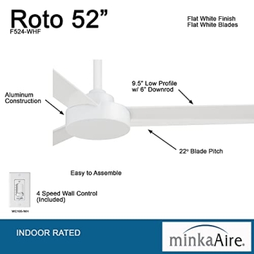 MINKA-AIRE Roto 52 Inch Ceiling Fan Sleek Flat White Finish