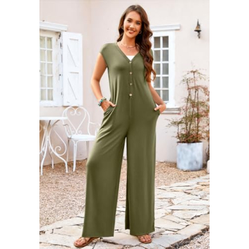Stylish MEROKEETY Women's Short Sleeve Jumpsuit - Olive