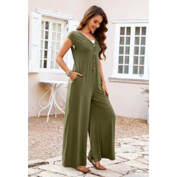 Stylish MEROKEETY Women's Short Sleeve Jumpsuit - Olive