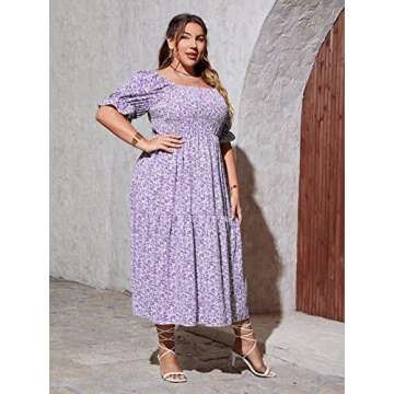 Plus Size Boho Puff Sleeve Maxi Dress for Summer