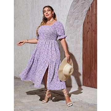 Plus Size Boho Puff Sleeve Maxi Dress for Summer