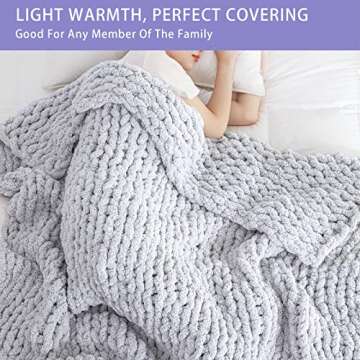 Bigacogo Chunky Knit Throw Blanket for Couch, 40x40 inches, 100% Hand Knitted with Thick Jumbo Cheni...