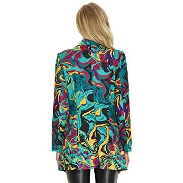 WDIRARA Women's Chic Graphic Print Long Sleeve Open Front Blazer Jacket in Multicolor Green