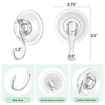 VIS'V Wreath Hanger, Large Clear Heavy Duty Suction Cup Wreath Hooks with Wipes 22 LB Removable Strong Window Glass Door Suction Cup Wreath Holder for Halloween Christmas Wreath Decor 8 Pcs