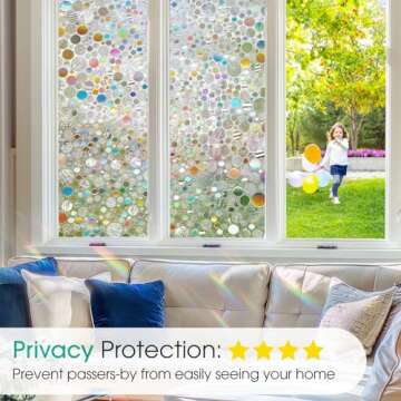 ColorfulHall Stained Glass Window Film Rainbow Window Privacy Film,Iridescent Transparent Buble Decor Static Cling 91% UV Heat Blocking Window Sticker for Home(17.5X78.7 Inch)
