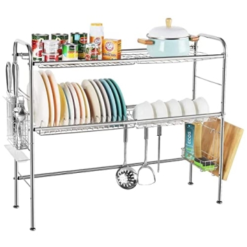 Over The Sink Dish Drying Rack, 2-Tier Stainless Steel Large Dish Drainers Over Sink Dish Rack with ...