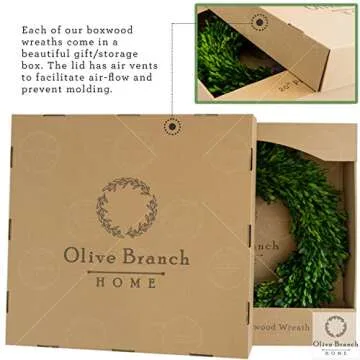 Olive Branch Home Preserved Boxwood Wreath With Gift Box, Large Indoor Year Round Green Wreath (20 Inch Round)