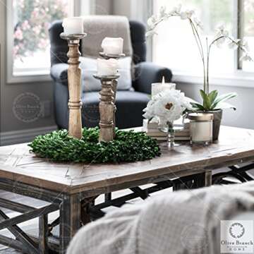 Olive Branch Home Preserved Boxwood Wreath With Gift Box, Large Indoor Year Round Green Wreath (20 Inch Round)