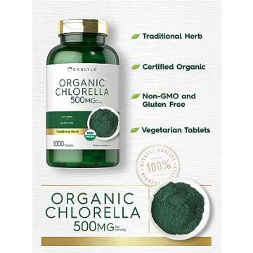 Carlyle Chlorella Tablets Organic 500 mg | 1000 Count | Vegetarian, Non-GMO, and Gluten Free Supplement