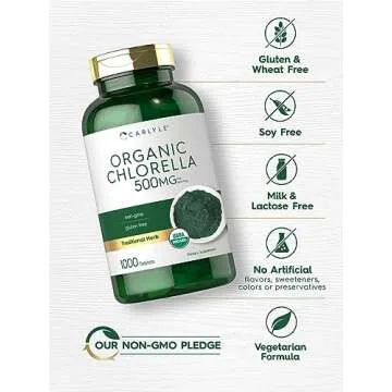 Carlyle Chlorella Tablets Organic 500 mg | 1000 Count | Vegetarian, Non-GMO, and Gluten Free Supplement