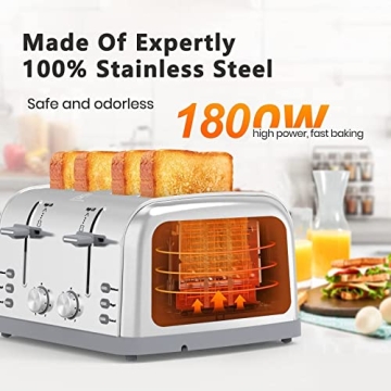 Lainsten 4 Slice Retro Stainless Steel Toaster
