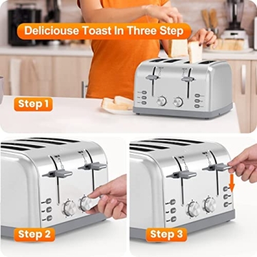 Lainsten 4 Slice Retro Stainless Steel Toaster