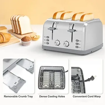 Lainsten 4 Slice Retro Stainless Steel Toaster