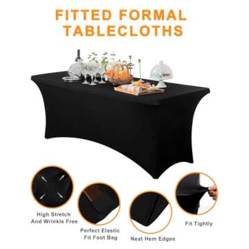 Spandex Table Cover 2 Pack 6FT Black Fitted Tablecloths,Washable Wrinkle Resistant Stretch Table Clo...