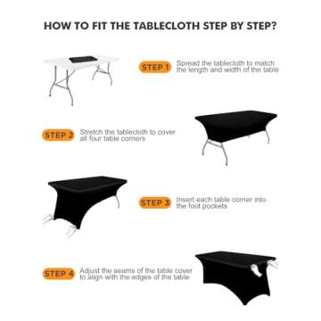Spandex Table Cover 2 Pack 6FT Black Fitted Tablecloths,Washable Wrinkle Resistant Stretch Table Cloth Rectangle for Vendor Booth Display Items,Party Supplies for Adults,Wedding Decorations,Banquet