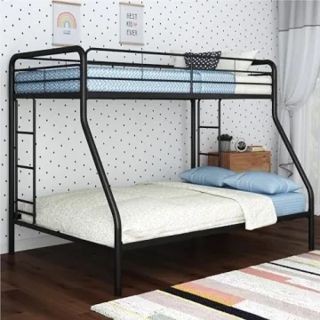 DHP Dusty Metal Bunk Bed Frame - Space-Saving Twin-Over-Full Design with Safety Features
