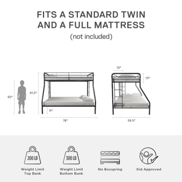 DHP Dusty Metal Bunk Bed - Durable Twin-Over-Full Frame