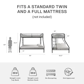 DHP Dusty Metal Bunk Bed - Durable Twin-Over-Full Frame