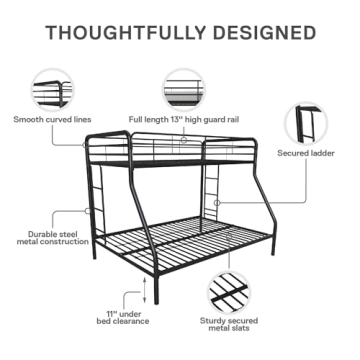 DHP Dusty Metal Bunk Bed - Durable Twin-Over-Full Frame