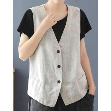 IDEALSANXUN Linen Vest for Women Fashion Casual Linen Tops 2024 Summer Clothes Cute Lightweight Slee...