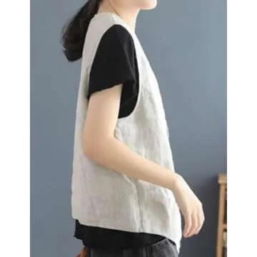 IDEALSANXUN Linen Vest for Women Fashion Casual Linen Tops 2024 Summer Clothes Cute Lightweight Sleeveless Blazer Jackets Spring Break Outfits Resort Wear Cardigan, Beige, XL