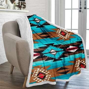 TrailCrest Sherpa Fleece Twin Size Throw Blanket, Cozy Plush Adult Aztec Blanket for Men & Women Rev...