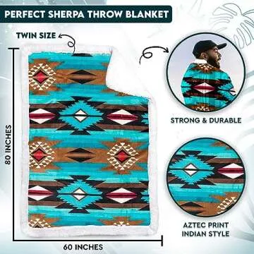 TrailCrest Sherpa Fleece Twin Size Throw Blanket, Cozy Plush Adult Aztec Blanket for Men & Women Reversible with Aztec Print Western Blanket for Camping, Couch, Sofa & Bed | 60”x80”