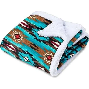 TrailCrest Sherpa Fleece Twin Size Throw Blanket, Cozy Plush Adult Aztec Blanket for Men & Women Reversible with Aztec Print Western Blanket for Camping, Couch, Sofa & Bed | 60”x80”