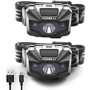 Foxelli Rechargeable LED Headlamp – Ultralight, Waterproof, and USB Rechargeable Headlamp with Red...
