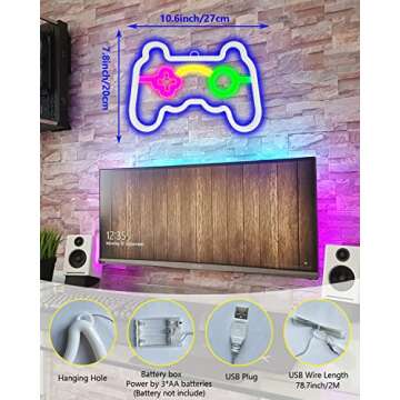 Gamepad Neon Wall Light - Gamer Gift for Teen Boys, Game Room Decoration