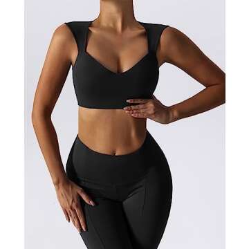 ABOCIW Workout Sets for Women 2 Piece V Neck Sports Bra Tank Top High Waist Bootcut Yoga Pants Slit Hem Tummy Control Flare Leggings Gym Yoga Outfits Activewear #2 Black Large