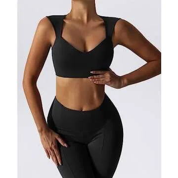 ABOCIW Workout Sets for Women 2 Piece V Neck Sports Bra Tank Top High Waist Bootcut Yoga Pants Slit Hem Tummy Control Flare Leggings Gym Yoga Outfits Activewear #2 Black Large