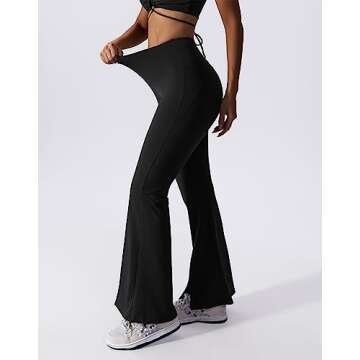 ABOCIW Workout Sets for Women 2 Piece V Neck Sports Bra Tank Top High Waist Bootcut Yoga Pants Slit Hem Tummy Control Flare Leggings Gym Yoga Outfits Activewear #2 Black Large